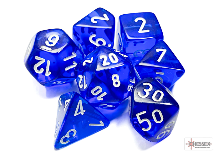 Translucent Blue/white Polyhedral 7-Dice Set - CHX23076